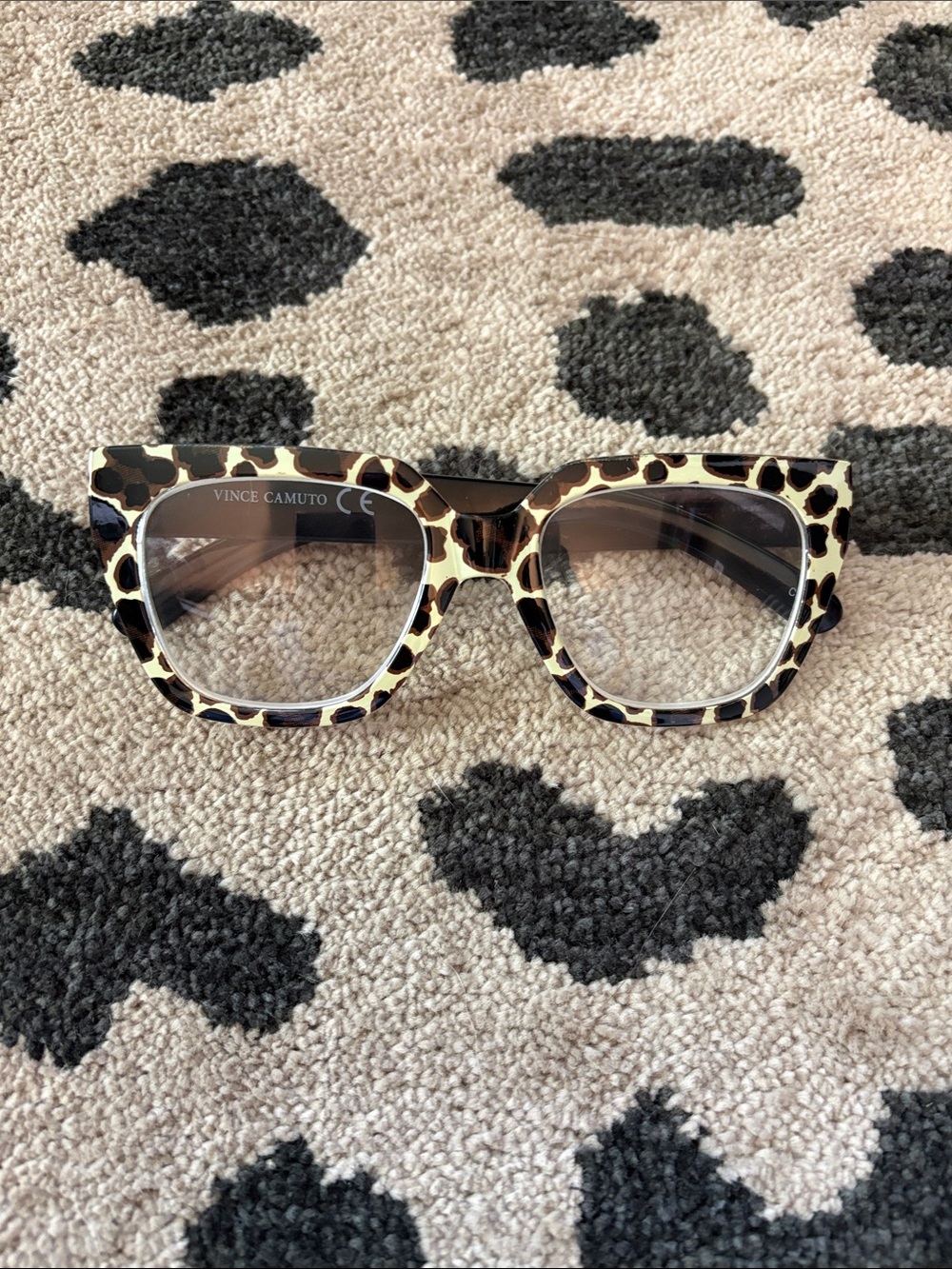 Vince Camuto Cream and Brown Leopard Cat-Eye Glasses